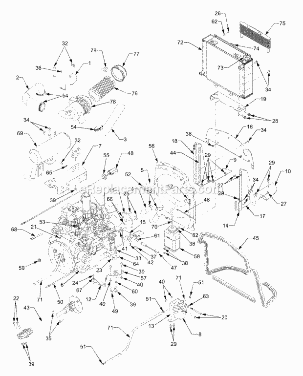 Engine And Drive Shaft Diagram and Parts List for 7284 54AD74H-710, 54AT74H-710 Cub Cadet Lawn Tractor
